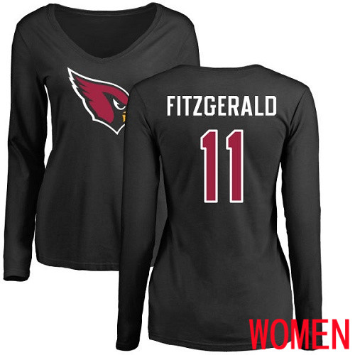 Arizona Cardinals Black Women Larry Fitzgerald Name And Number Logo NFL Football #11 Long Sleeve T Shirt->women nfl jersey->Women Jersey